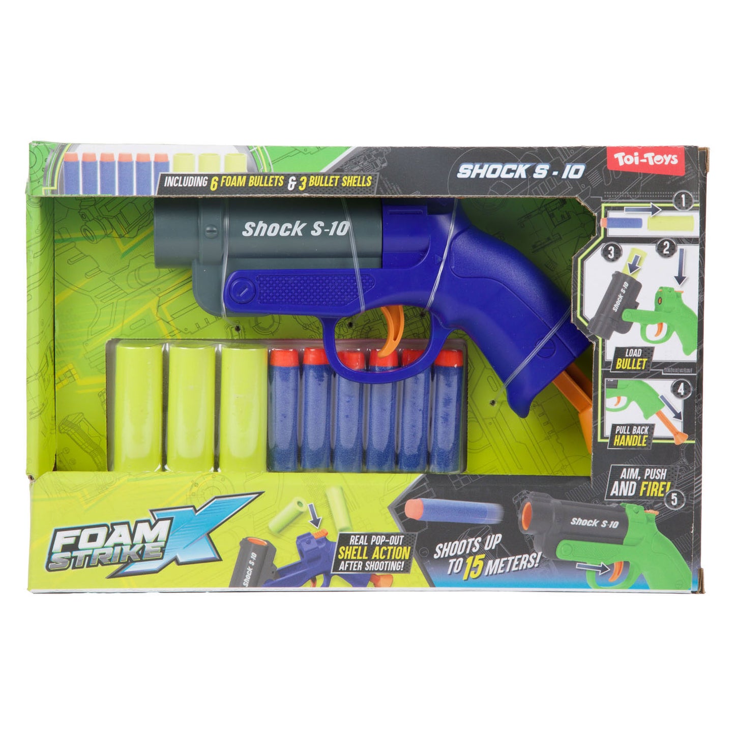 Toi-toys foam strikex pistool -shot s-10- met hulzen 2ass
