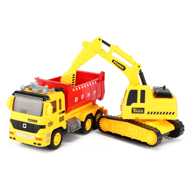 Cars trucks vehicool kiepwagen met graafmachine