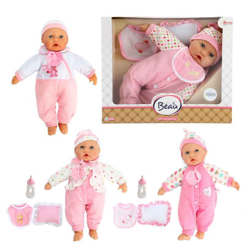 Toi-toys baby beau babypop met fles en slabber, 40cm