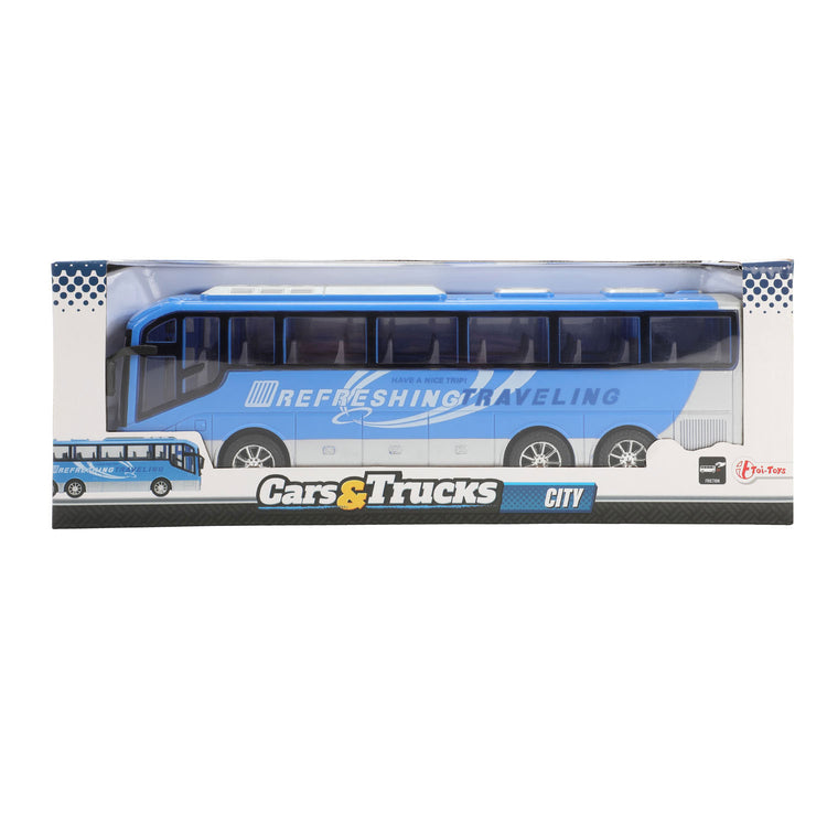 Cars trucks vehicool reisbus blauw frictie - 32cm