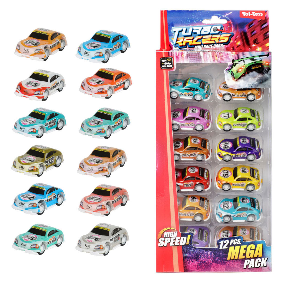 Toi-toys turbo racers pull back raceauto's, 12st.