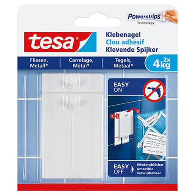 Tesa zelfklevende nagel voor tegels en metaal - houdkracht 4 kg - 2 stuks