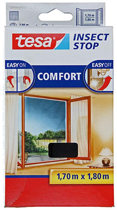 Tesa insect stop h l fly screen premium for windows - hor met sterke klittenband, verwijderbaar zonder resten, op maat snijden - 170 x 180 cm - antraciet (transparant)