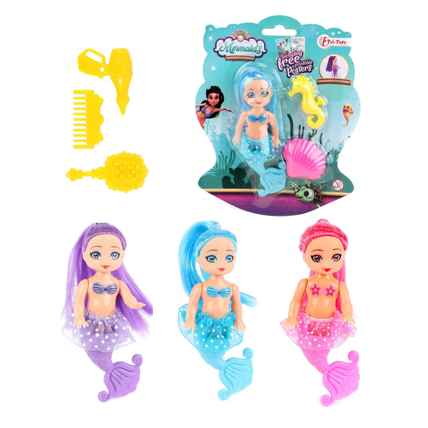 Toi-toys toi toys mermaids zeemeerminpop 12cm met 2 kammetjes