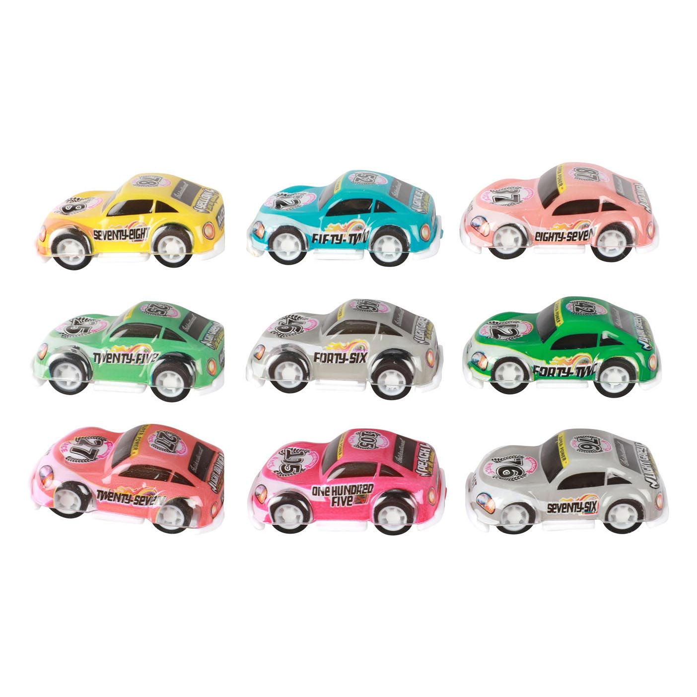 Toi-toys turbo racers mini rally pull-backauto's, 9st.