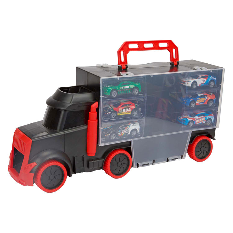 Toi toy turbo racers vrachtwagen met 6 pull-back raceauto's