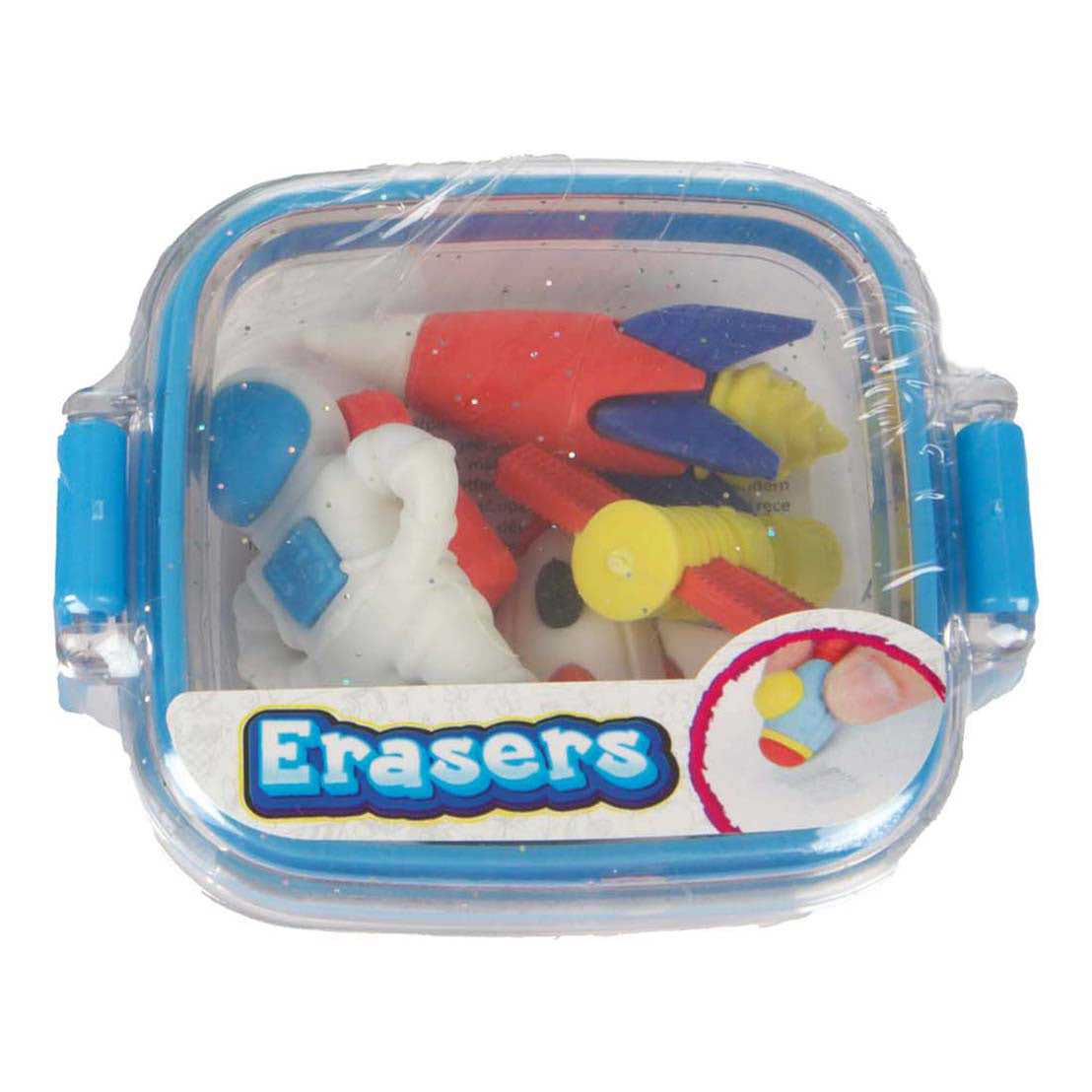 Toi-toys gummen mini set in glitterdoosje - ruimtevaart, 5dlg.