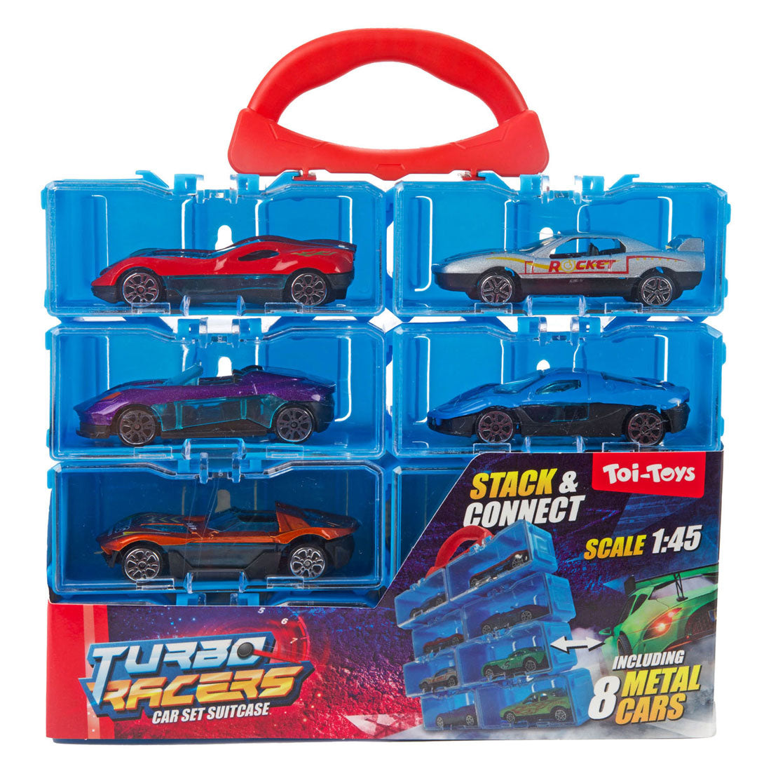 Turbo racers opbergkoffer inclusief 8 metalen autos - 1:45