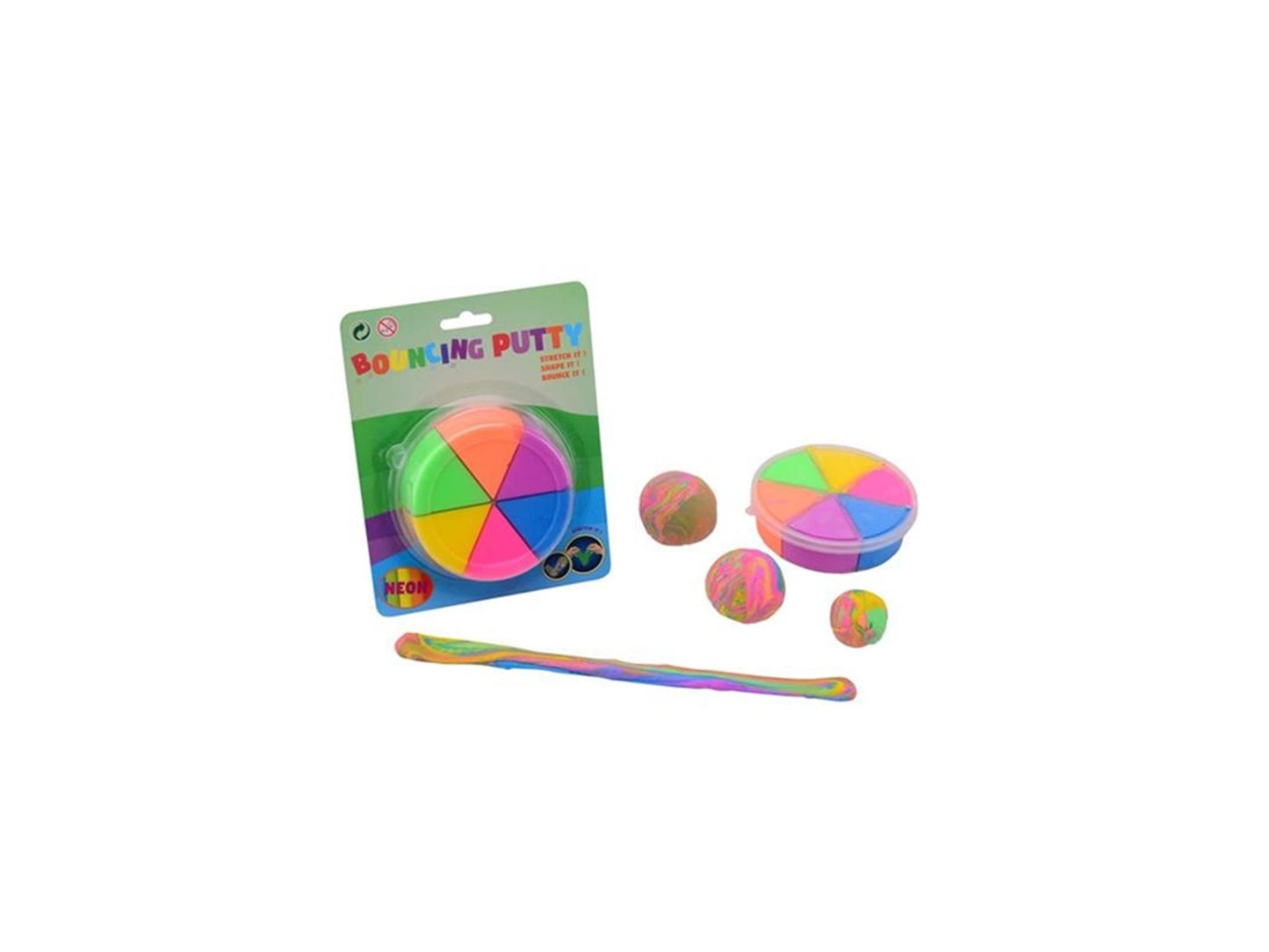 Johntoy john toy bouncing duo putty 6 neon kleuren bewaardoos op kaart