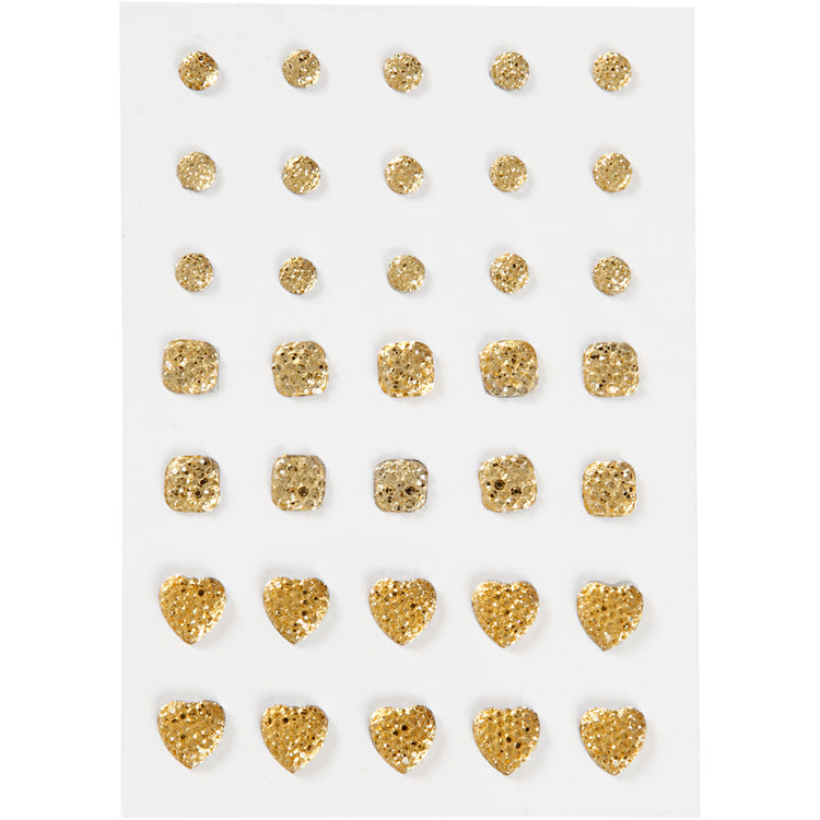 Strasstenen, rond, vierkant, hart, afm 6+8+10 mm, goud, 35 stuk 1 doos