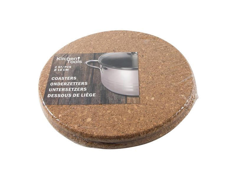 Kitchen tools onderzetters kurk set a 2 stuks ø18cm