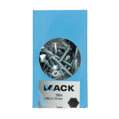 Mack 1007052 - houtbout + moer verzinkt 100 st 6 x 50 mm | 4 stuks
