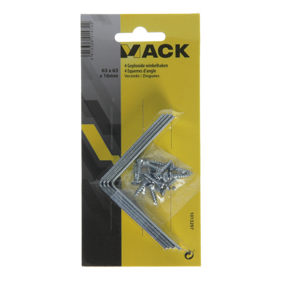 Mack 1013297 - 4 geplooide winkelhaken verzinkt 63x63x16x2mm | 10 stuks