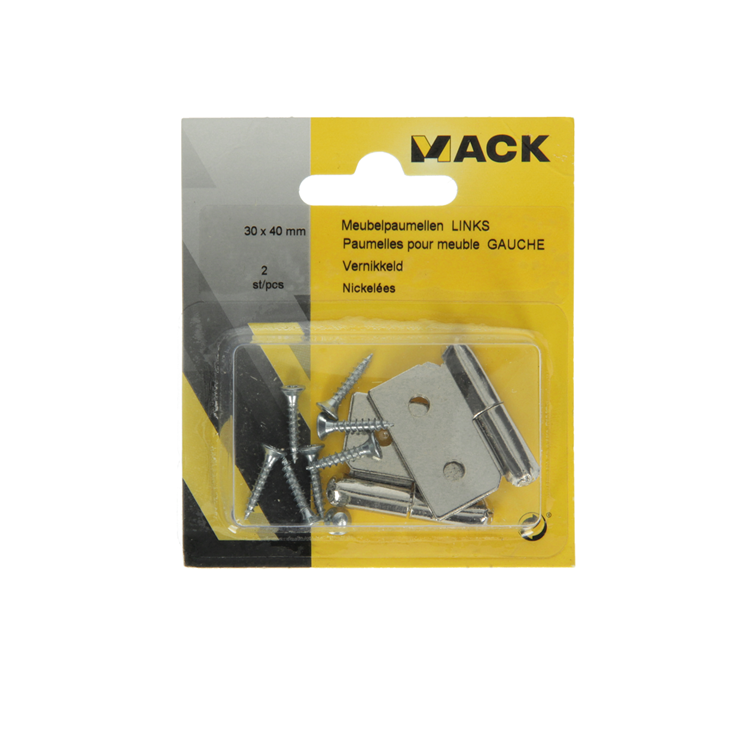 Mack 1013349 - 2 meubelpaumellen links vernikkeld h 30 x b 40 mm | 5 stuks