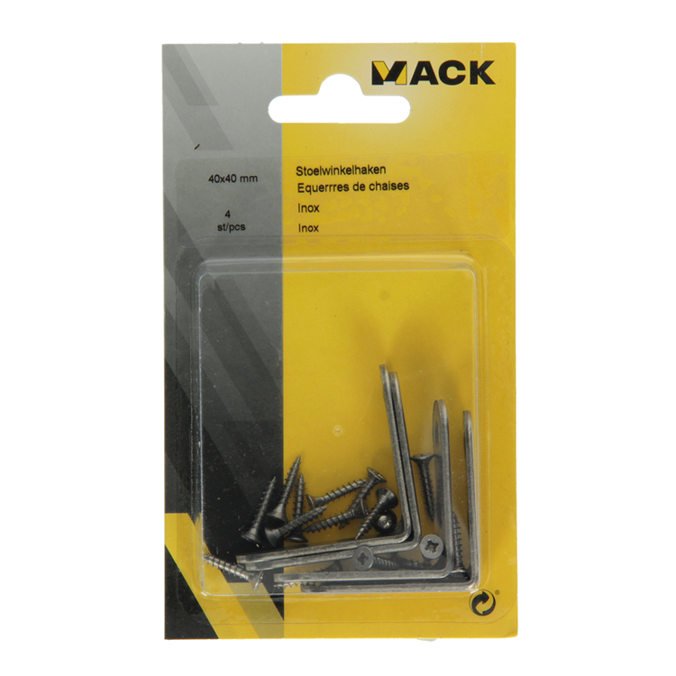Mack 1013712 - 4 stoelwinkelhaken inox 40x40mm | 10 stuks
