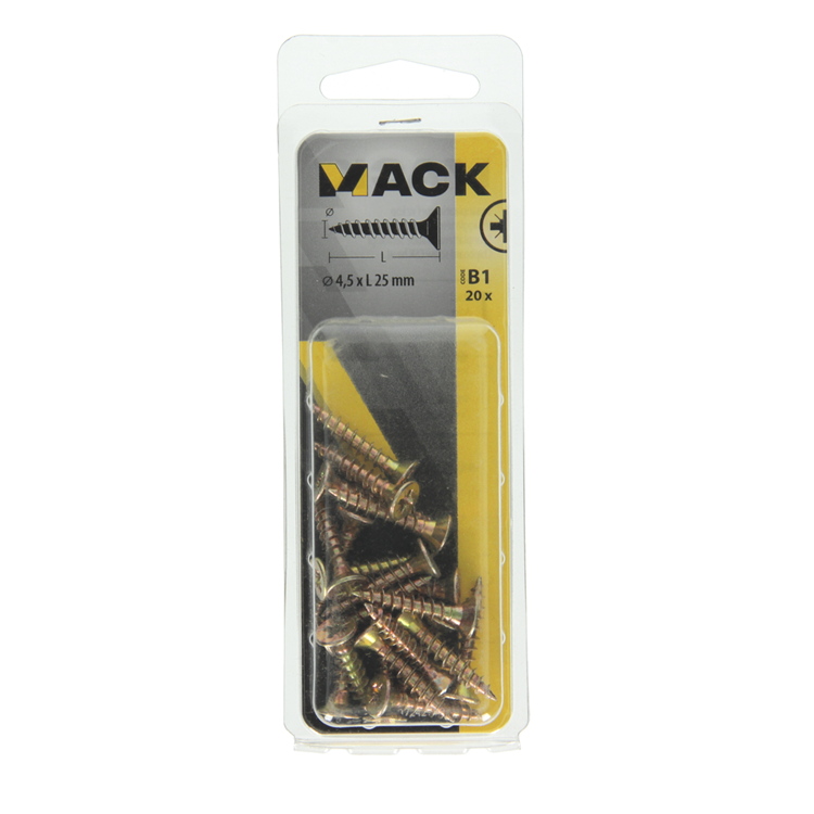 Mack 1017242 - spaanplaatschroef vz kop geelverz.20 st 4,5 x 25 mm | 10 stuks