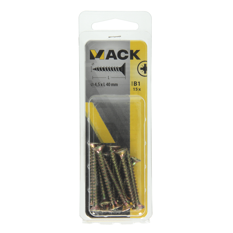 Mack 1017245 - spaanplaatschroef vz kop geelverz.15 st 4,5 x 40 mm | 10 stuks