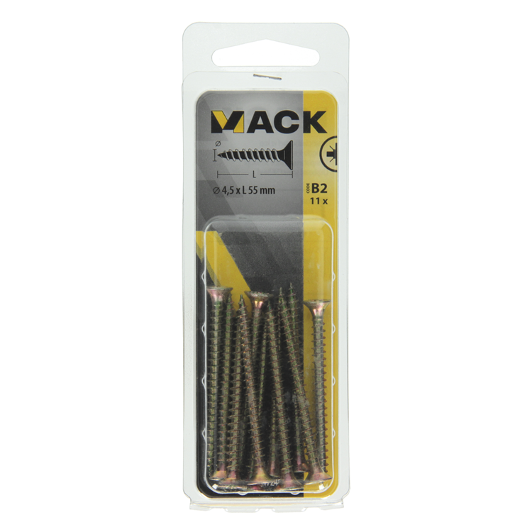 Mack 1017248 - spaanplaatschroef vz kop geelverz.11 st 4,5 x 55 mm | 10 stuks