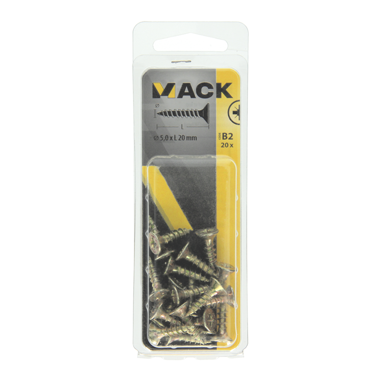 Mack 1017251 - spaanplaatschroef vz kop geelverz.20 st 5,0 x 20 mm | 10 stuks