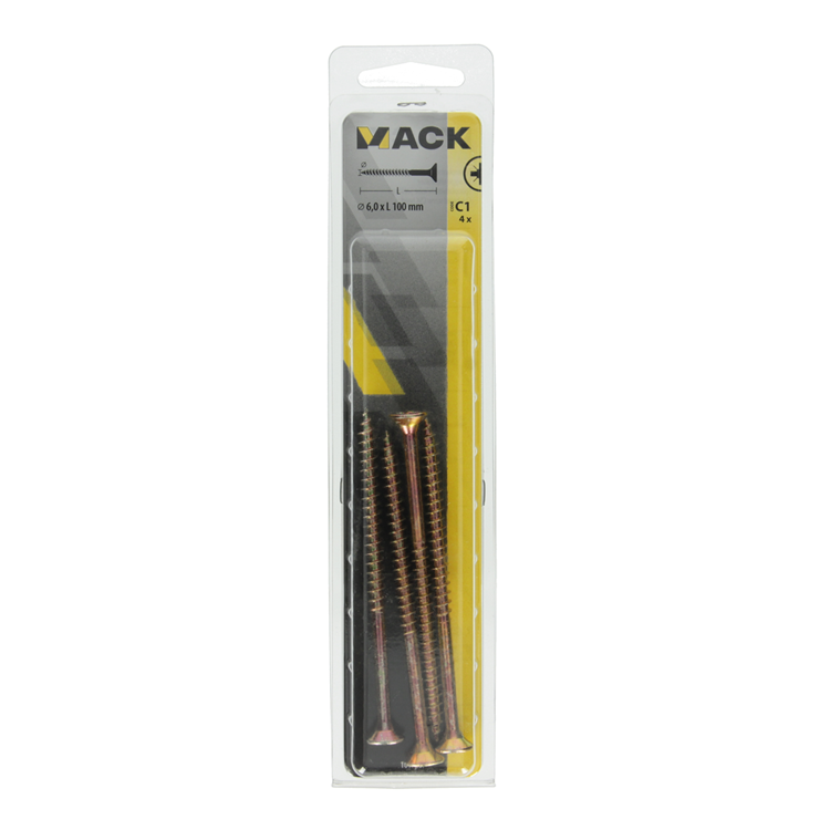 Mack 1017267 - spaanplaatschroef vz kop geelverz. 4 st 6,0 x 100 mm | 5 stuks