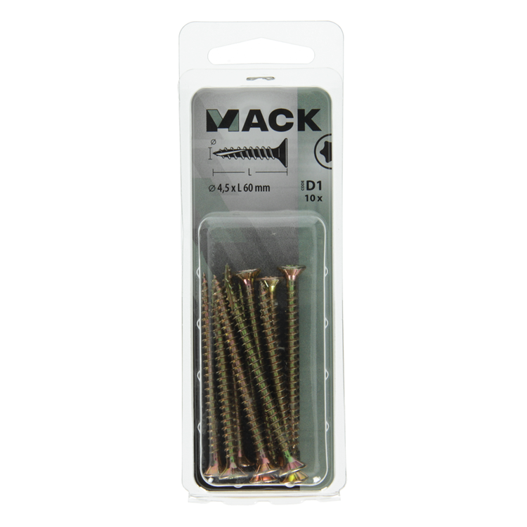 Mack 1017308 - spaanplschr.vzkop-zelfb. geelverz.10 st 4,5 x 60 mm | 10 stuks