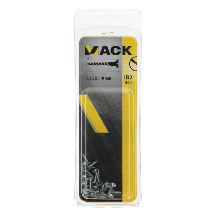 Mack 1017344 - houtschroef verzonken kop verz30 st 2,5 x 10 mm | 10 stuks