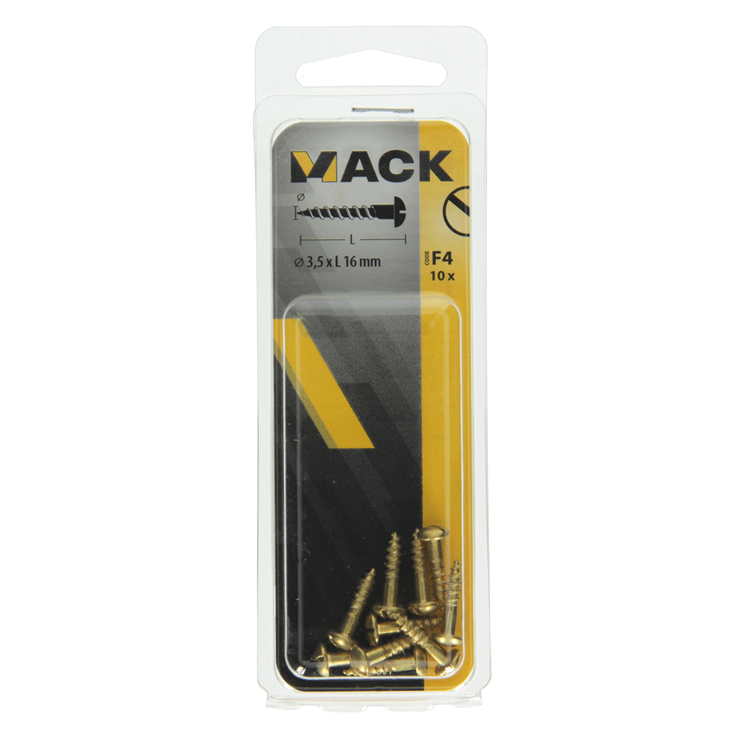Mack 1019661 - houtschroef bolkop messing 10 st 3,5 x 16 mm | 10 stuks