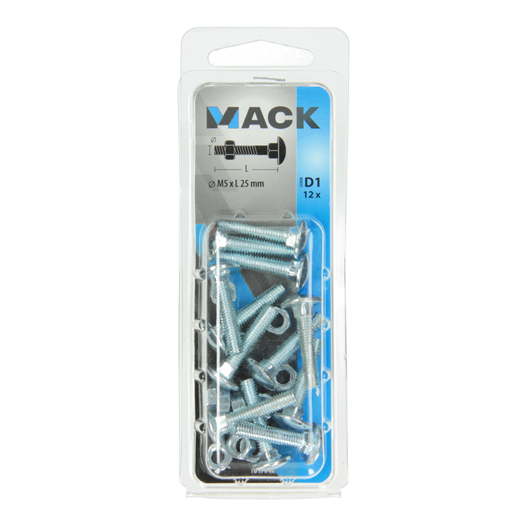 Mack 1017562 - houtbout + moer staal verzinkt12 st m5 x 25 mm | 5 stuks