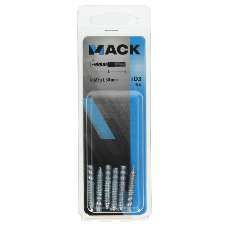 Mack 1017667 - stokeinde hout + metr. draad verz. 6 st m5x30 | 10 stuks