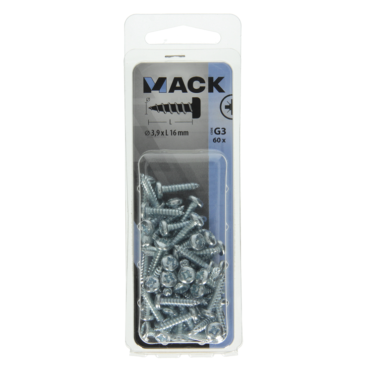 Mack 1018063 - zelftappende schroef cylkop verz. 60 st 3,9 x 16 mm | 5 stuks