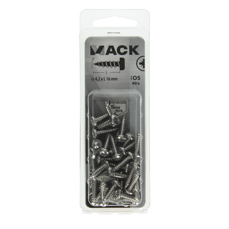 Mack 1020018 - zelftappende schroef cyl.kop a2 40 st 4,2 x 16 mm | 5 stuks