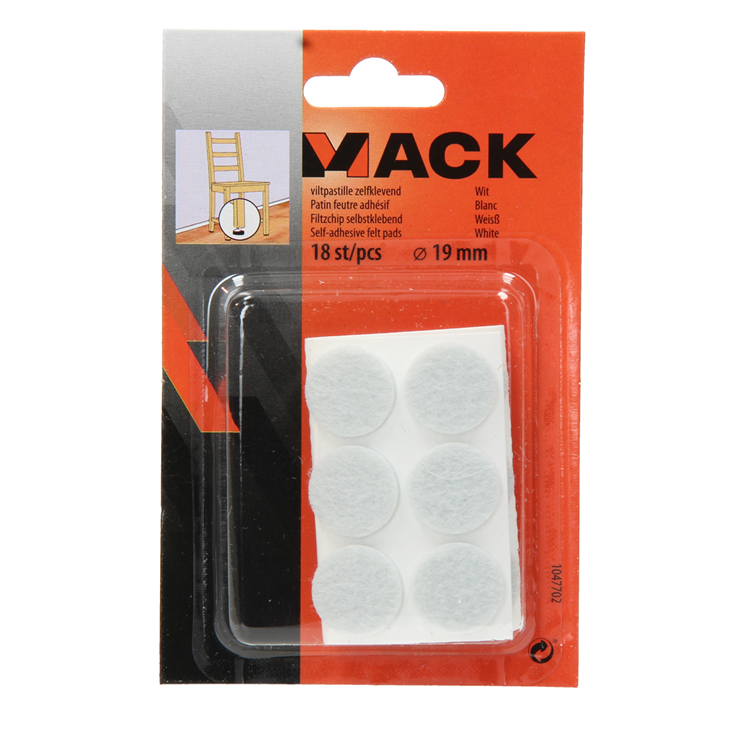 Mack 1047702 - viltpastille zelfklevend wit ø 19 mm 18 st pcs | 12 stuks