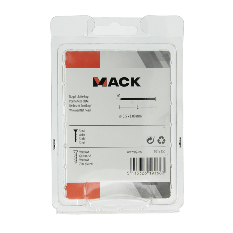 Mack 1017155 - nagel platte kop staal verzinkt 125 gr 3,5 x 80 mm | 5 stuks