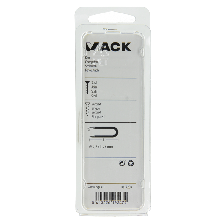 Mack 1017209 - kram staal verzinkt 90 gr 2,7 x 25 mm | 5 stuks