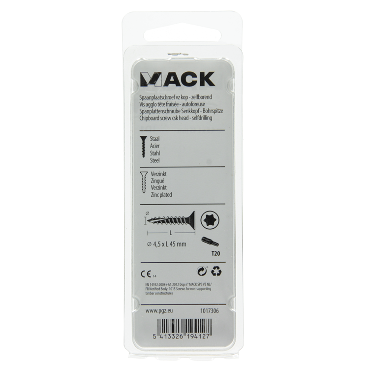 Mack 1017306 - spaanplschr.vzkop-zelfb. geelverz.13 st 4,5 x 45 mm | 10 stuks
