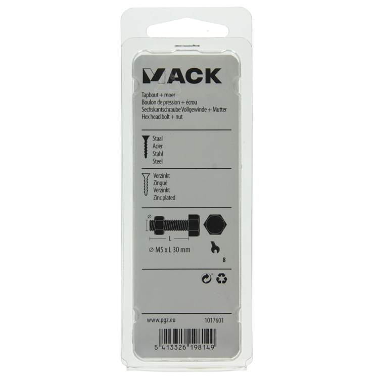 Mack 1017601 - tapbout + moer staal verzinkt 12 st m5 x 30 mm | 10 stuks