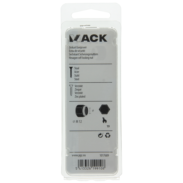 Mack 1017689 - zeskant borgmoer staal verzinkt 4 st m12 | 10 stuks