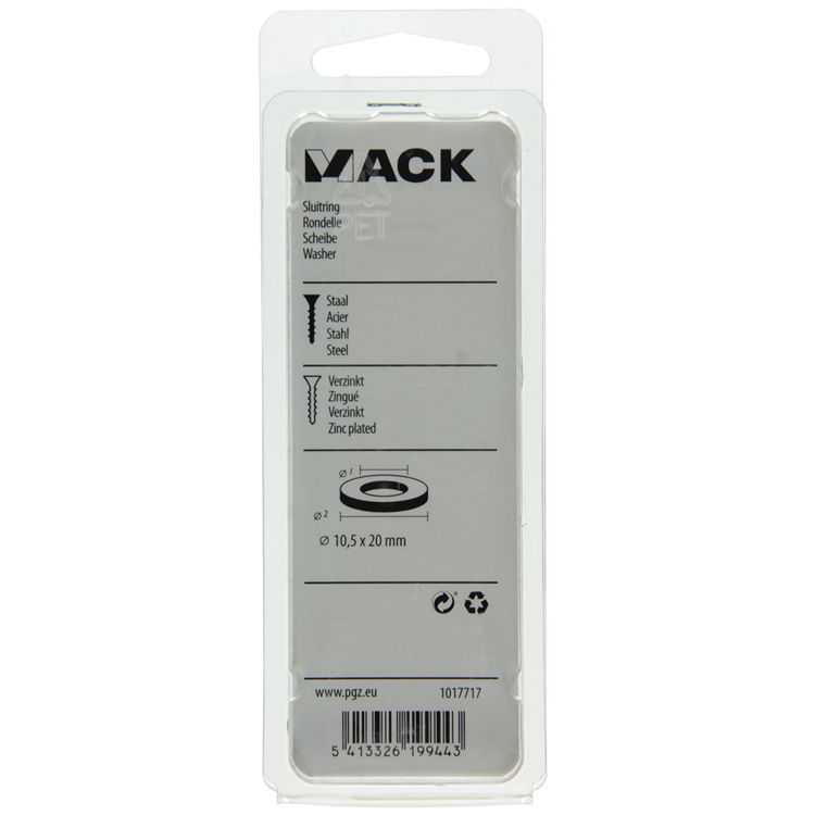 Mack 1017717 - sluitring staal verzinkt 20 st 10,5 x 20 mm | 10 stuks
