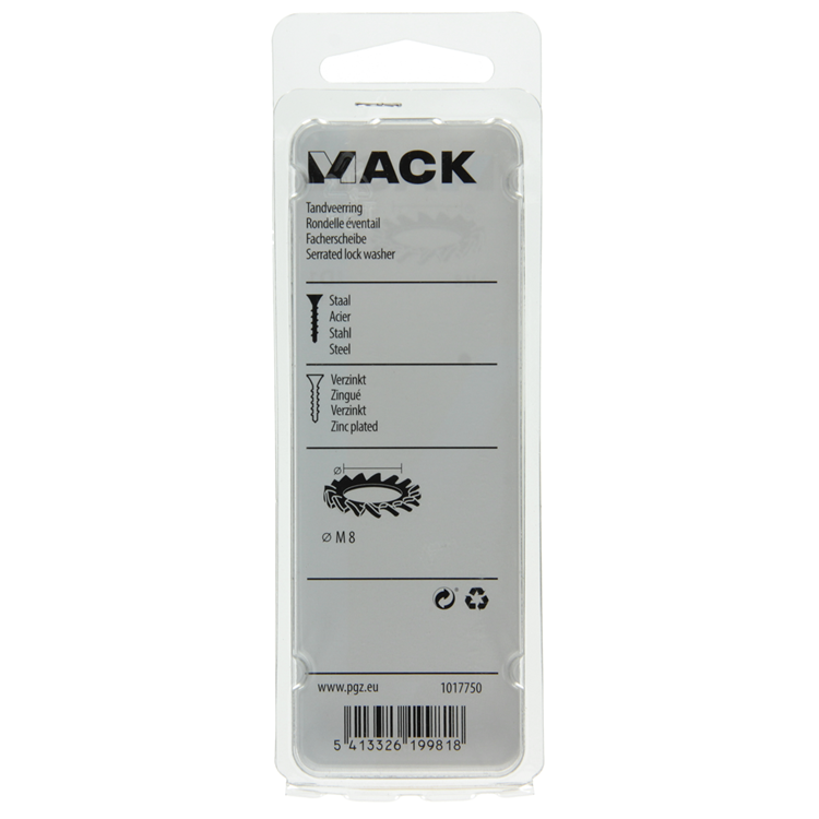 Mack 1017750 - tandveerring staal verzinkt 15 st m8 | 10 stuks