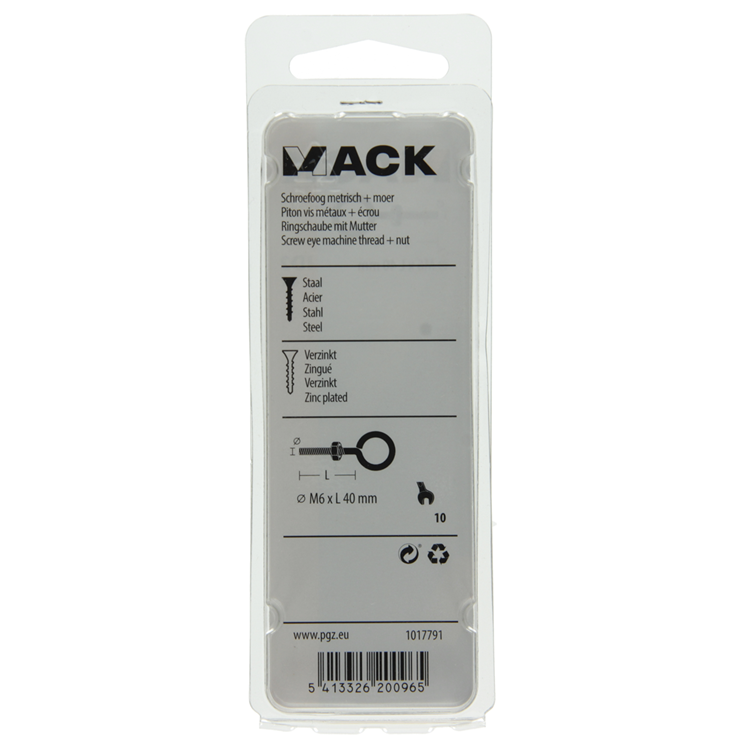 Mack 1017791 - schroefoog metrisch + moer verzinkt 4 st m6 x 40 mm | 10 stuks
