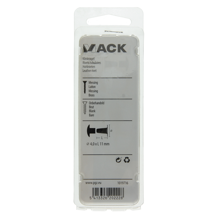 Mack 1019716 - klinknagel messing 9 st 4,0 x 11mm | 10 stuks