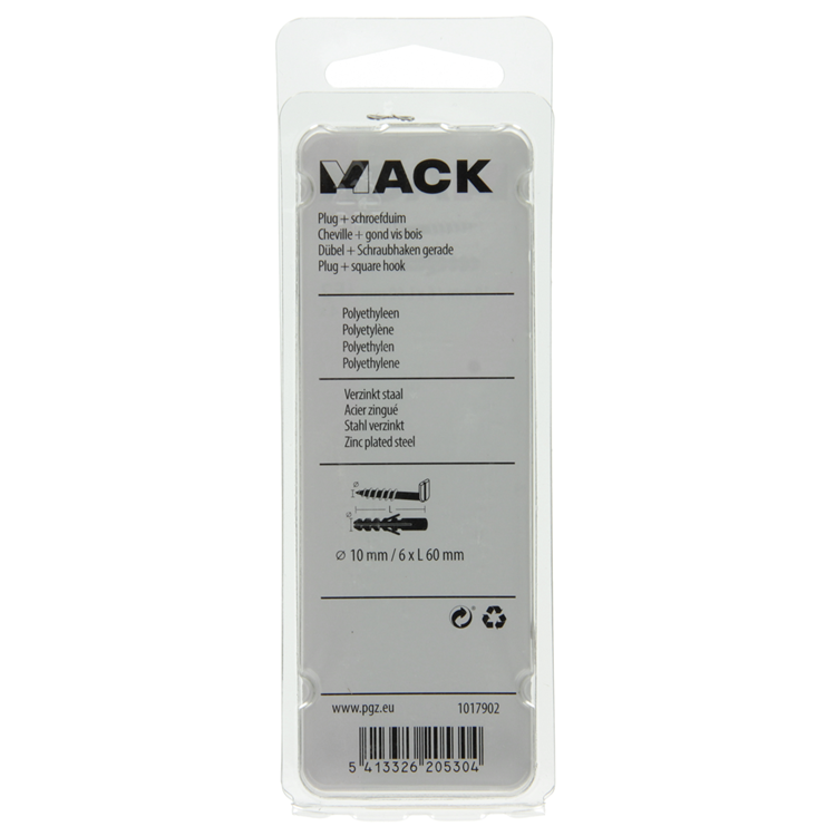 Mack 1017902 - plug + schroefduim polyeth 4 st 10mm 6x60mm | 5 stuks