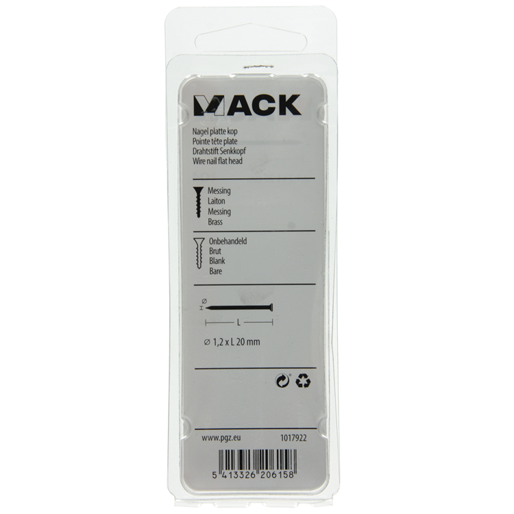 Mack 1017922 - nagel platte kop messing 100gr1,2 x 20 mm | 5 stuks