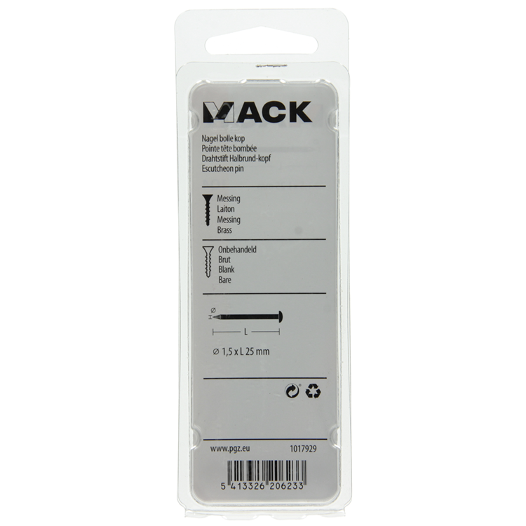 Mack 1017929 - nagel bolle kop messing 100 gr1,5 x 25 mm | 5 stuks