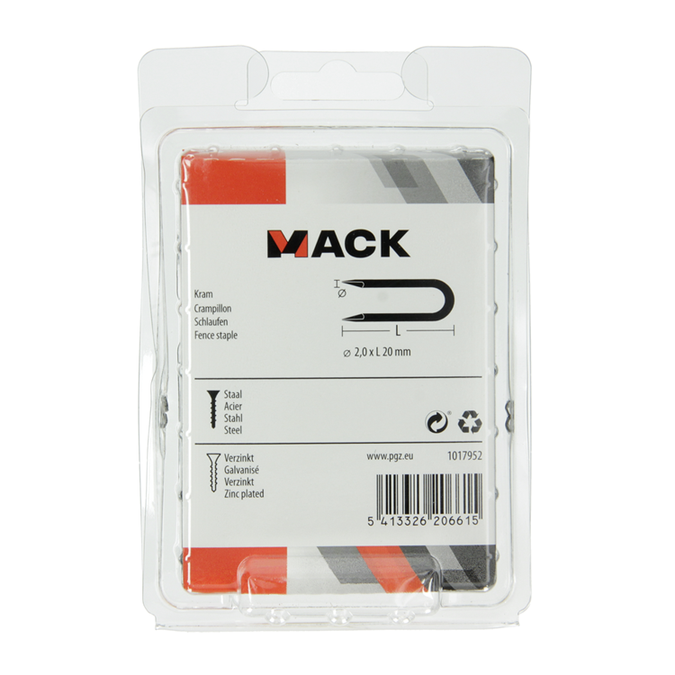Mack 1017952 - kram staal verzinkt 250 gr 2,0 x 20 mm | 5 stuks