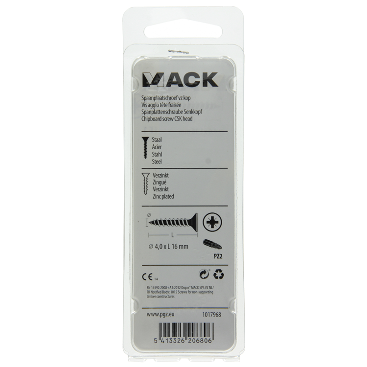 Mack 1017968 - spaanplaatschroef vz kop geelverz. 95st 4,0 x 16 mm | 5 stuks