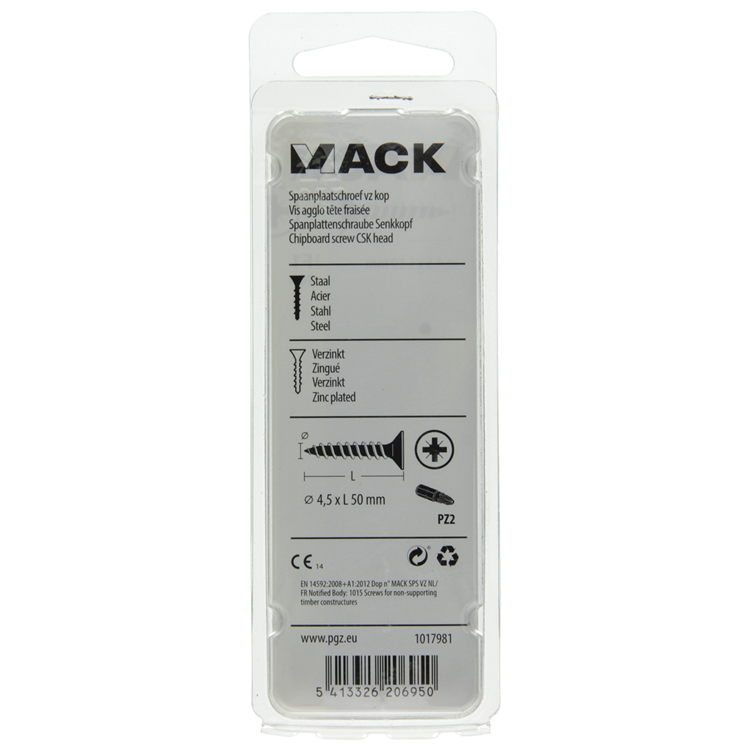 Mack 1017981 - spaanplaatschroef vz kop geelverz. 30st 4,5 x 50 mm | 5 stuks