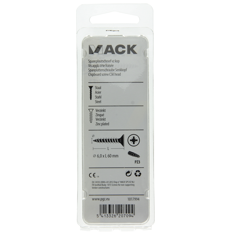 Mack 1017994 - spaanplaatschroef vz kop geelverz. 16st 6,0 x 60 mm | 5 stuks