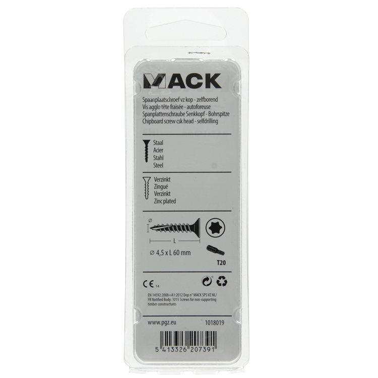 Mack 1018019 - spaanplschr.vzkop-zelfb. geelverz. 25 st 4,5 x 60 mm | 5 stuks