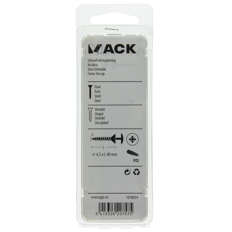 Mack 1018034 - schroef met kopboring staal verz. 30 st 4,5 x 40 mm | 5 stuks